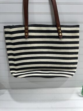 Bay Sky Black And White Woven Tote Shoulder Shopping Beach Bag